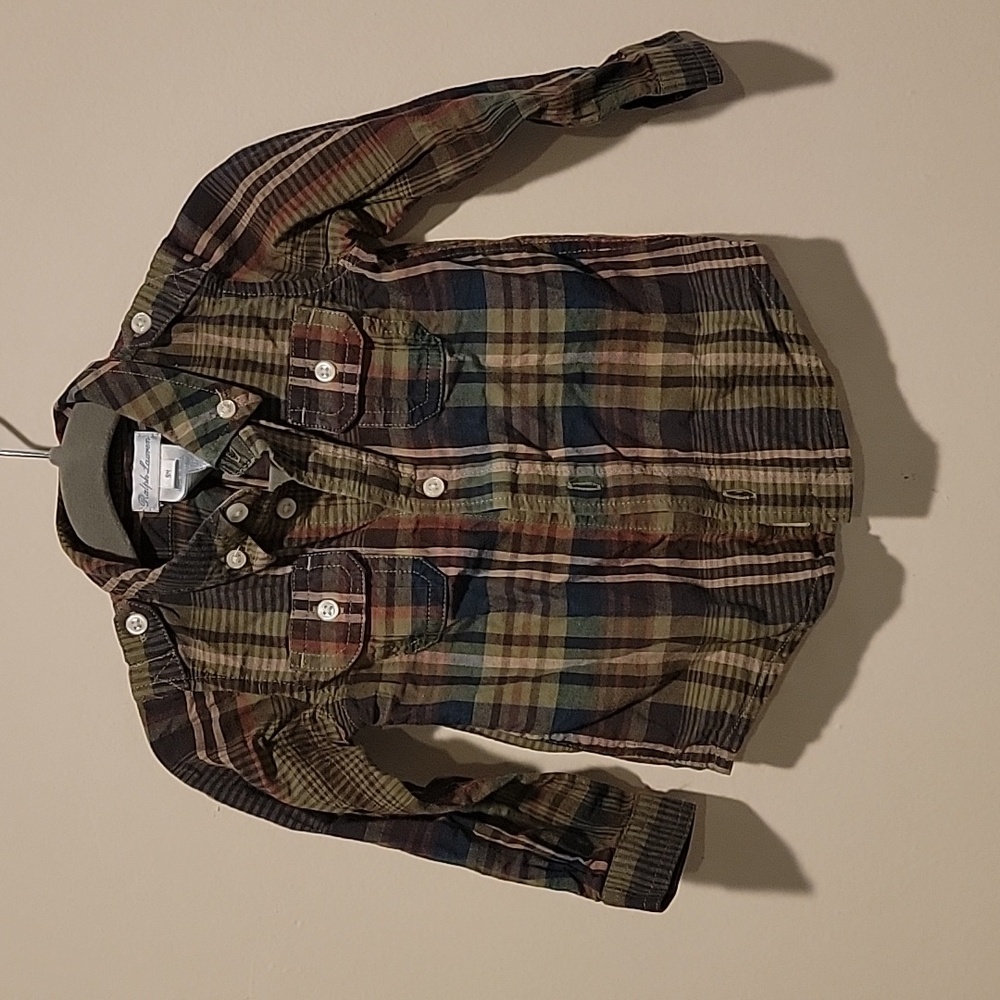 Polo Ralph Lauren Plaid Green dress Shirt Boys Long Sleeve size 9 months